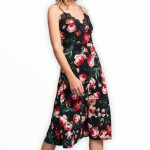 Anthropologie | Red Floral Slip Dress
